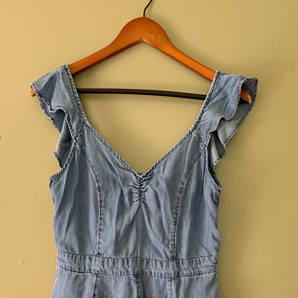Denim, ruffle sleeve romper